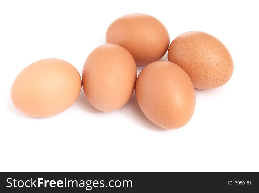 Five eggs isolated on a white background. Five eggs isolated on a white background.