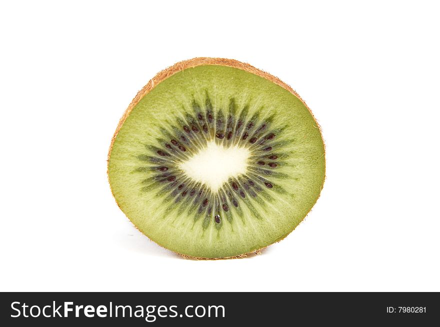 Half Of Green Kiwi On White Background.