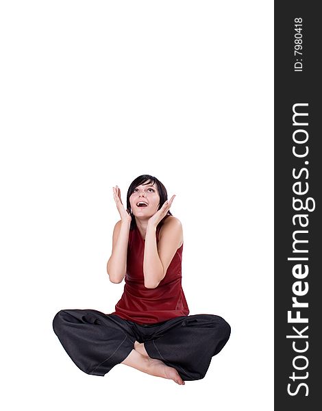 The young beautiful girl in beautiful clothes on a white background. The young beautiful girl in beautiful clothes on a white background