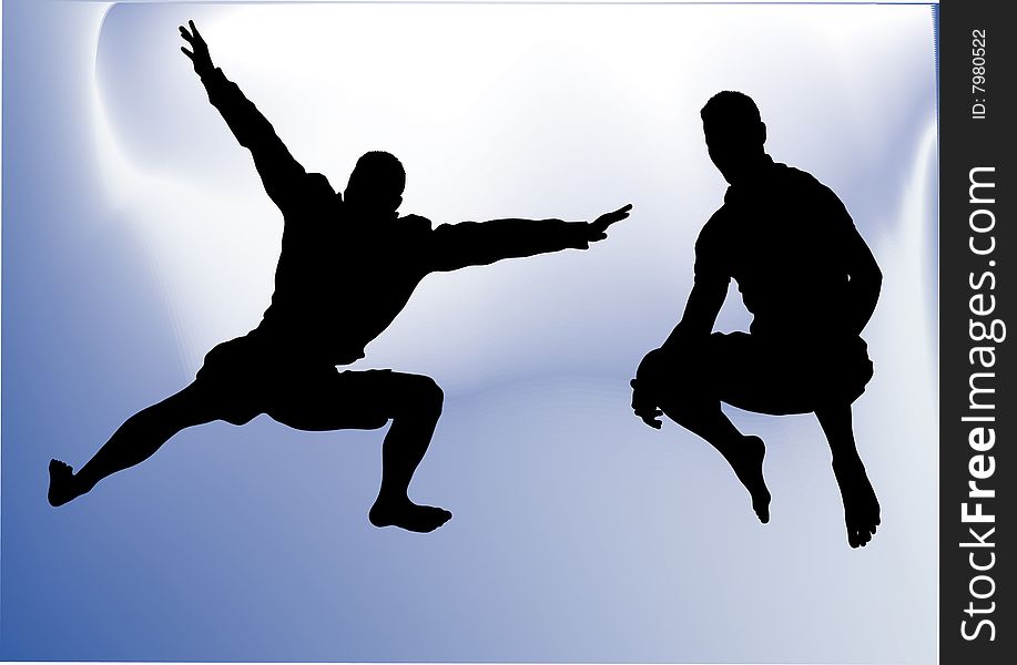 Silhouette young man jumping, vector