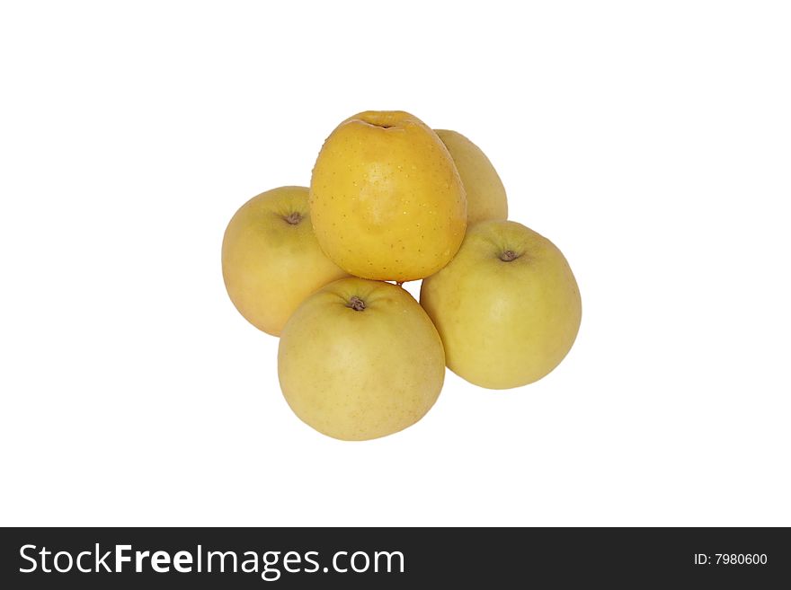 Yellow apples on the white background
