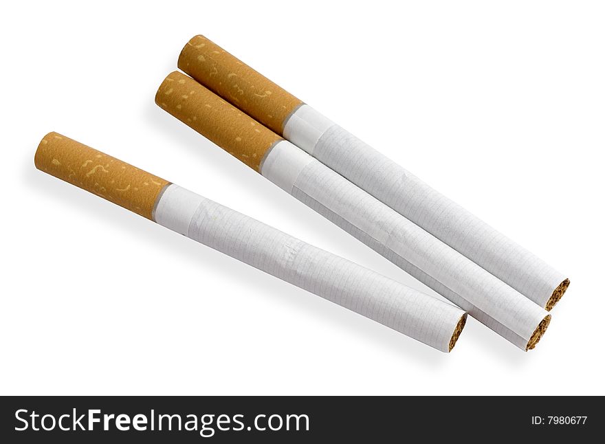 Three cigarettes on a white background
