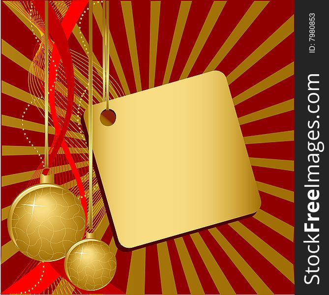 Gold christmas ball on red background, vector