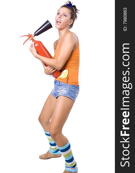 The young beautiful girl engaged in fitness on a white background. The young beautiful girl engaged in fitness on a white background