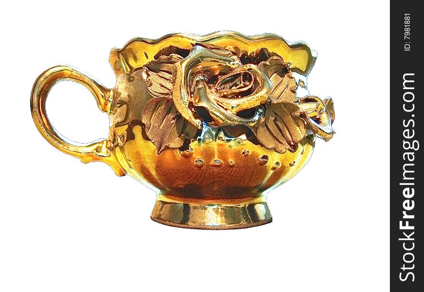 Golden cup on white background