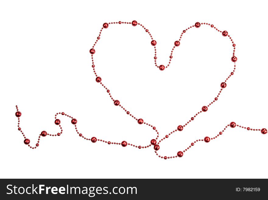 Heart of red beads with clipping path and copy space.
