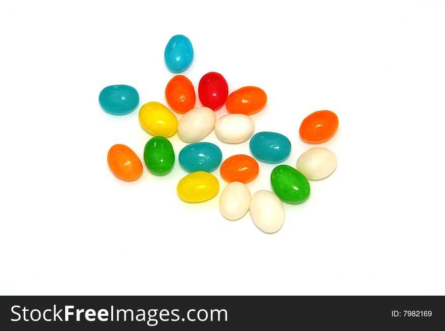 Multicolor jellybeans isolated on white background