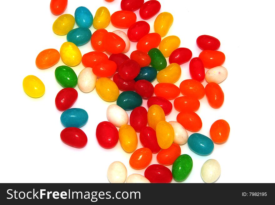 Multicolor jellybeans isolated on white background
