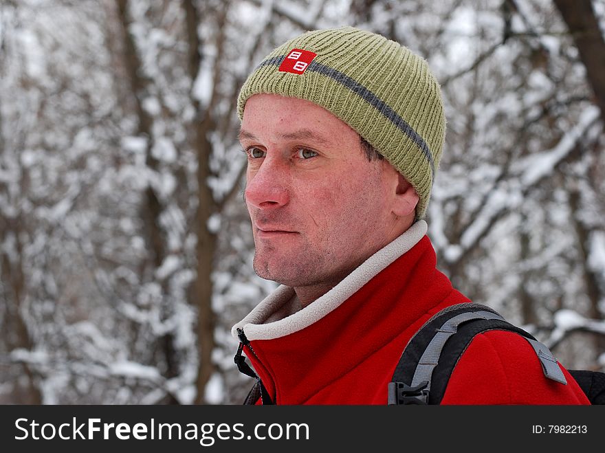 Winter hiking. Short rest in a magic wood. Winter hiking. Short rest in a magic wood