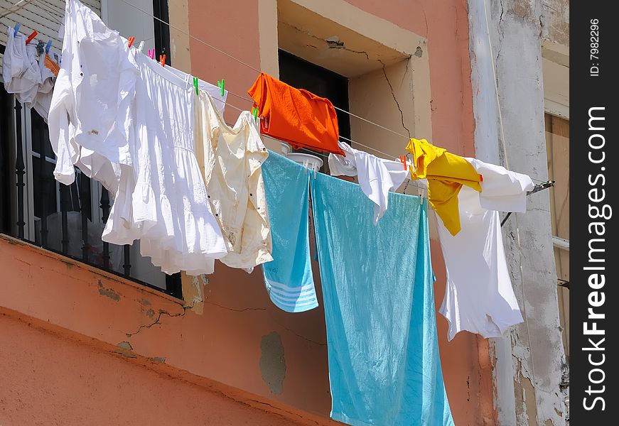 Washing of the facade of a Spanish house. Washing of the facade of a Spanish house