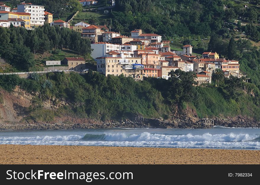 Village with colorful buildings on the Atlantic coast in Spain. Village with colorful buildings on the Atlantic coast in Spain