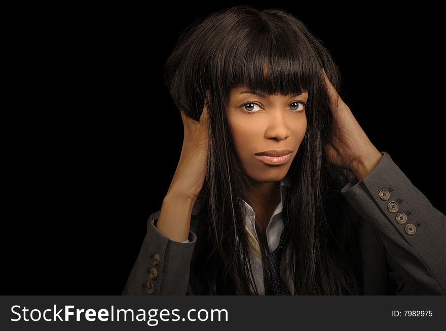 Beautiful Image of a Afro American Woman On Black. Beautiful Image of a Afro American Woman On Black