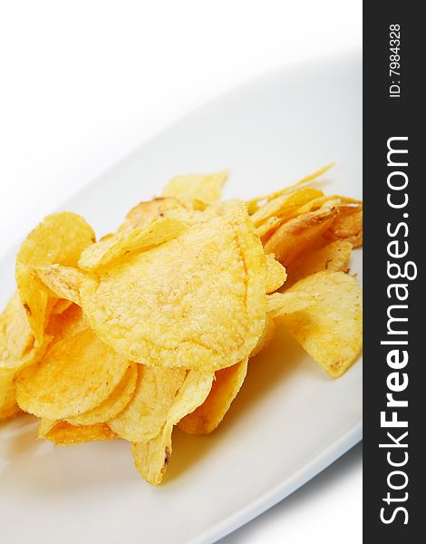 Potato salt chips isolated on white background