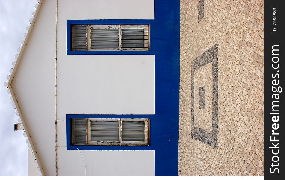 Blue and white wall, Algarve, Portugal