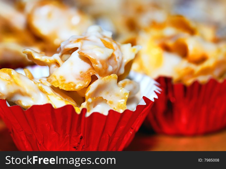 Closeup White Chocolate Cornflakes Cookies. Closeup White Chocolate Cornflakes Cookies