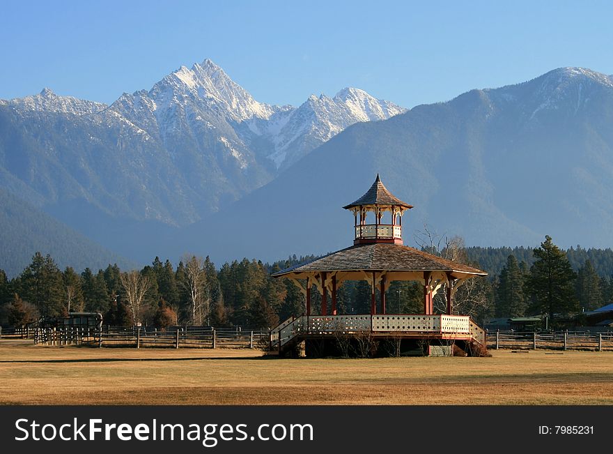 Gazebo And Rocky Mountains