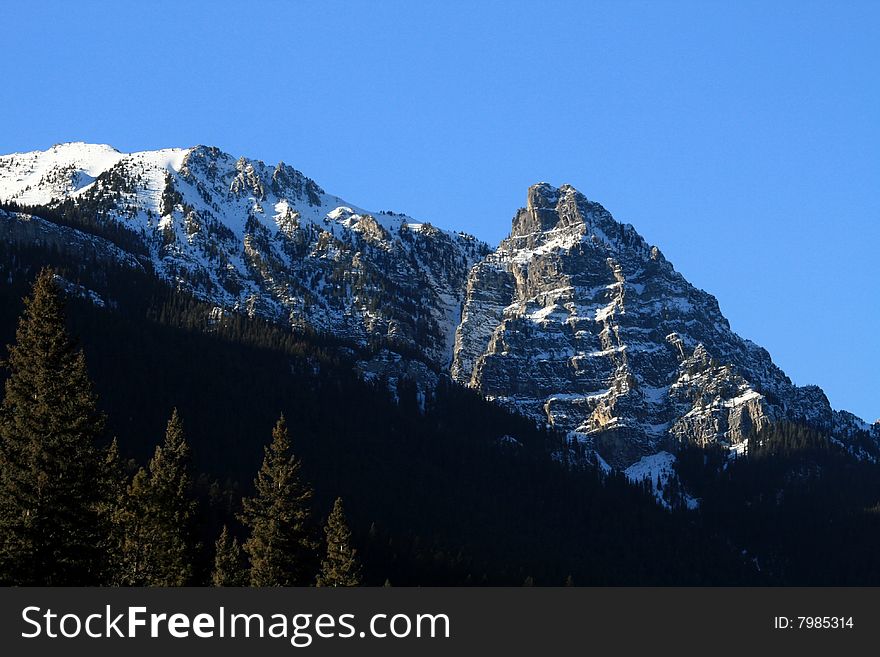 View of Canadian Rocky Mountains with snow on peaks. View of Canadian Rocky Mountains with snow on peaks