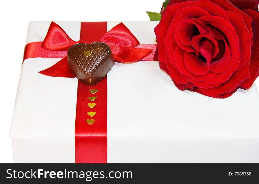 I love you - heart chocolates and red rose isolated over white. I love you - heart chocolates and red rose isolated over white.