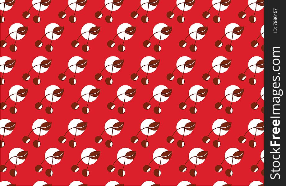 Vector illustration of retro funky cherry pattern on the red background