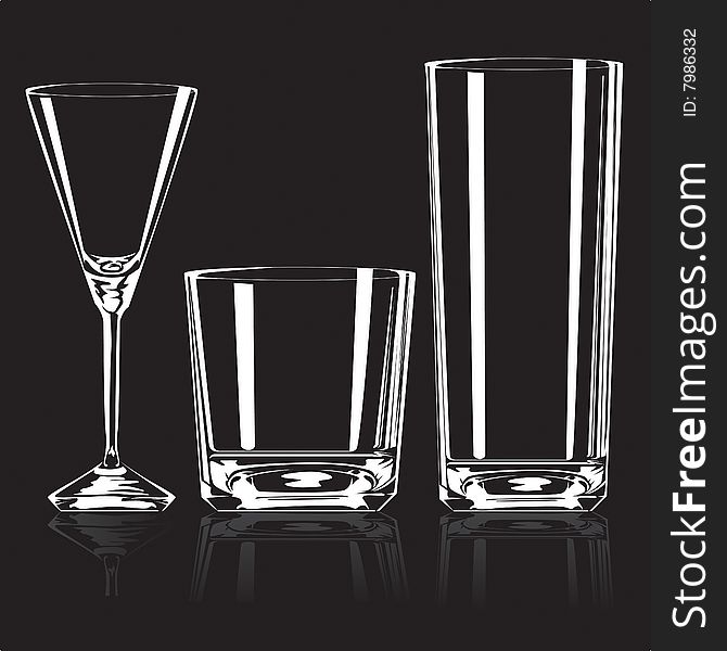 Empty glasses for drinks on a black background