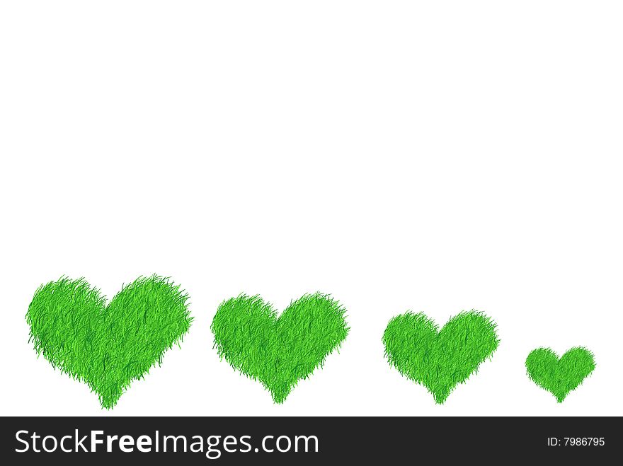 An illustration of hearts of grass on white. An illustration of hearts of grass on white
