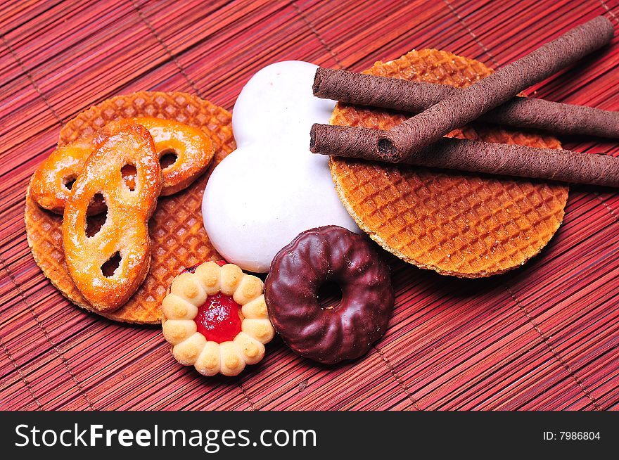 Biscuits and cookies on background