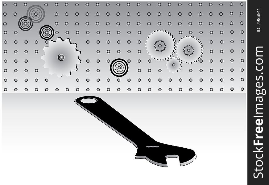 Gear, tools and wrench vector illustration