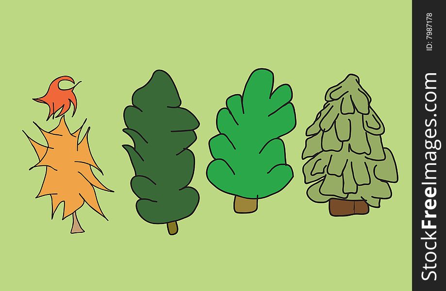 The creative drawn fur-trees. The creative drawn fur-trees