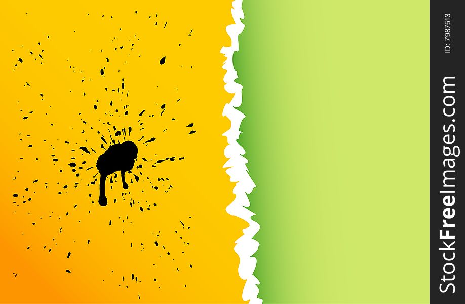 Vector image of black splash over colour background