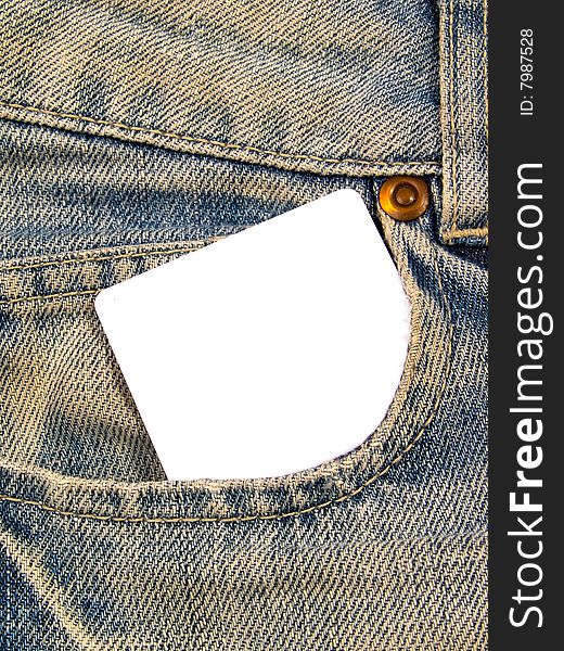 Denim pocket with a blank card, ready for your text. Denim pocket with a blank card, ready for your text
