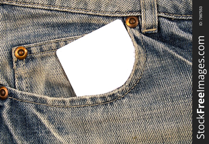 Denim pocket with a blank card, ready for your text. Denim pocket with a blank card, ready for your text