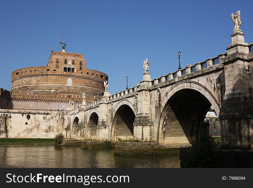 San Angelo Bridge And Castle In Rome,Italy