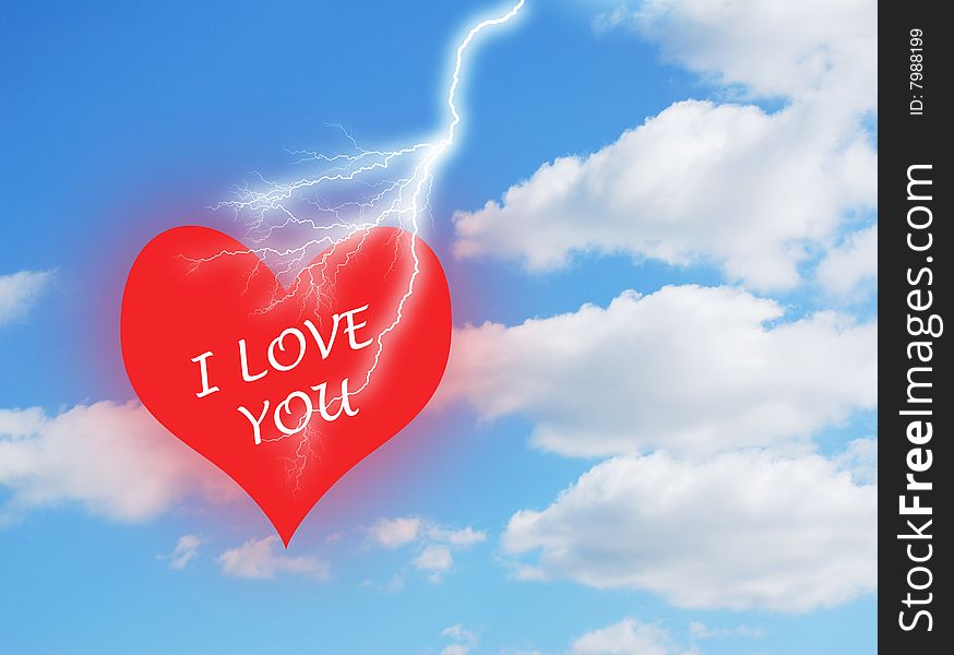 Close-up of valentine heart in sky with lightning. Close-up of valentine heart in sky with lightning