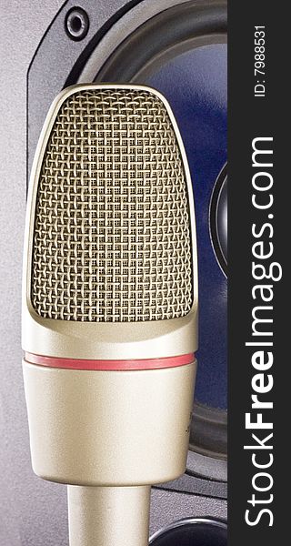 Microphone of studio and loudspeaker. Microphone of studio and loudspeaker