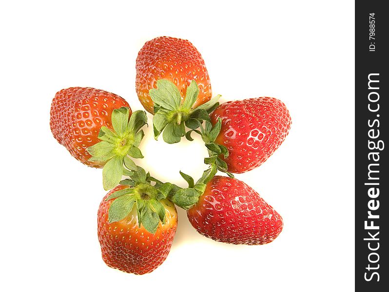 Five Strawberries on white ground