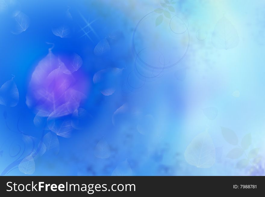 Abstract Blue Background With Leafs