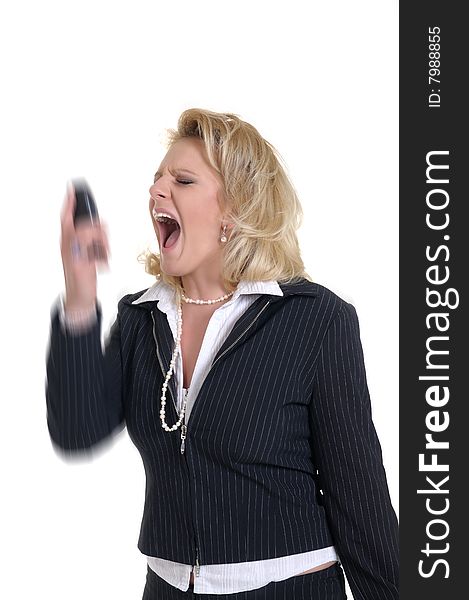 Nice woman with a phone while a call and scream. Nice woman with a phone while a call and scream