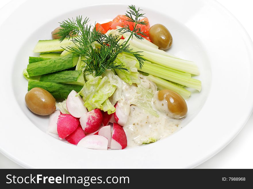 Fresh Vegetables Bowl over White