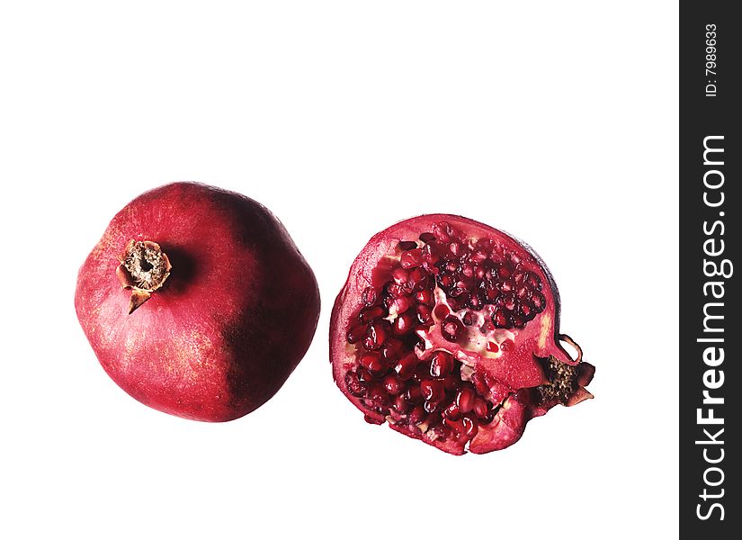 One and slice of pomegranate. One and slice of pomegranate