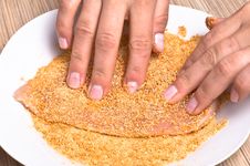 Preparing Cutlets From The Chicken Breast. Stock Photo Preparing Cutlets From The Chicken Breast. Stock Photo