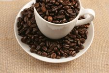 Coffee Cup And Beans On Jute Sack Stock Image Coffee Cup And Beans On Jute Sack Stock Image