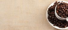 Coffee Cup And Beans On Jute Sack Stock Photography Coffee Cup And Beans On Jute Sack Stock Photography