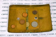 Crisis, Old Wallet And Coins Stock Photo Crisis, Old Wallet And Coins Stock Photo