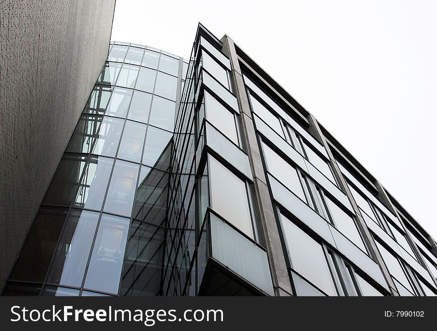 Moderate corporate building viewed from low perspective