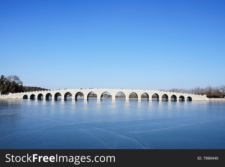 The 17-arch bridge Summer Palace in winter. The 17-arch bridge Summer Palace in winter