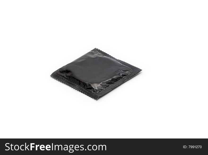 Simple black condom isolated on white background