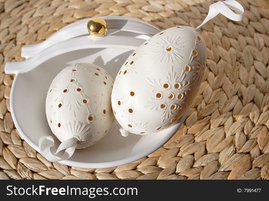 Eastern decoration, hand-made ornaments on eggs. Eastern decoration, hand-made ornaments on eggs