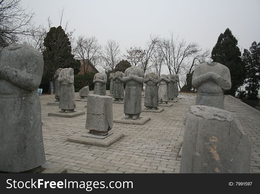 Stone figurines without head at Qian Tomb of Tang Empire