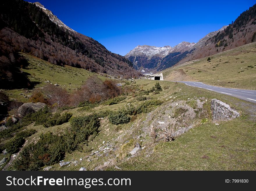 Clear blue sky in this mountain pass. Clear blue sky in this mountain pass