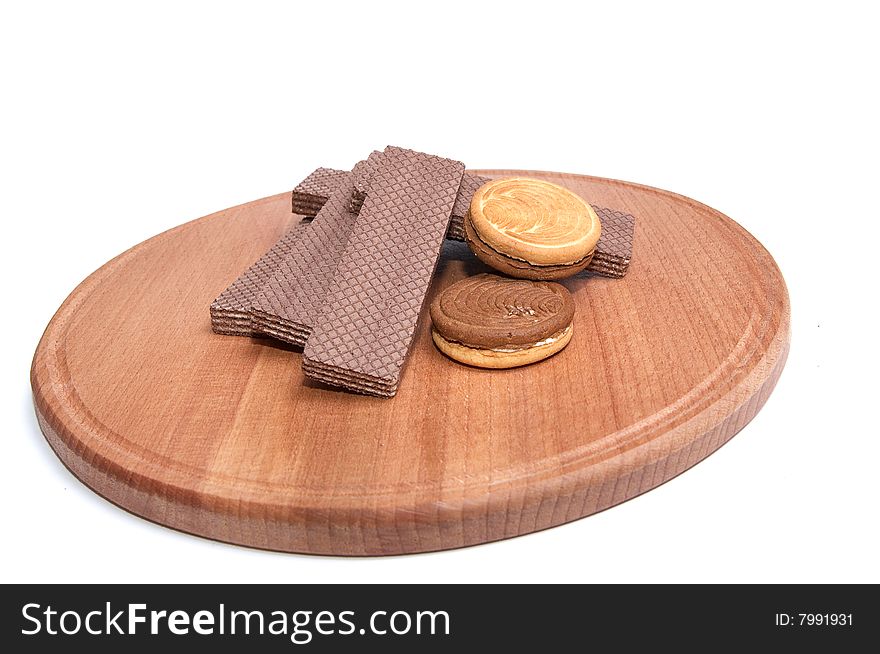 Cookie and wafers isolated on a white background. Cookie and wafers isolated on a white background.